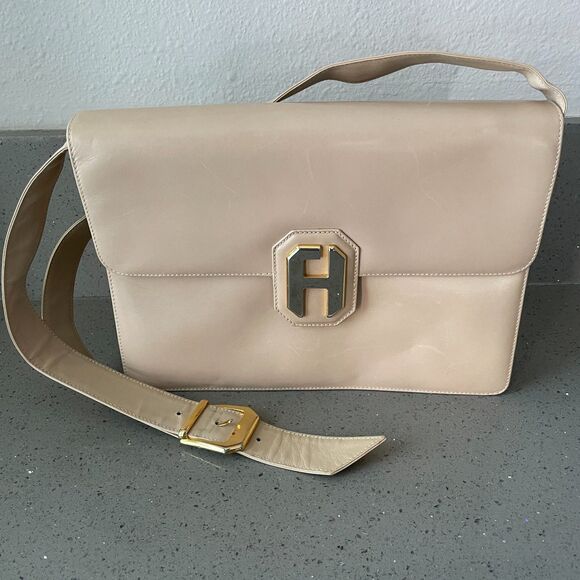 Fred Hayman Beverly Hills handbag convertible clutch beige leather Vintage - Picture 9 of 10